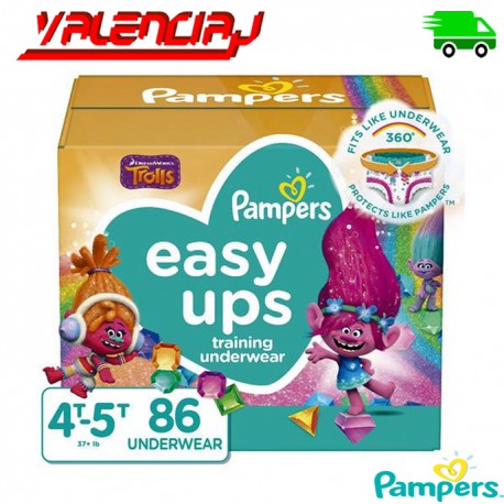 PAÑALES DESECHABLES PAMPERS EASY UPS 4T & 5T 86 UNIDADES TROLLS