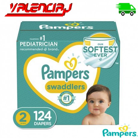 124 PAÑALES DESECHABLES PAMPERS BABE SWADDLERS TALLA 2